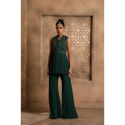 Omana by Ranjana Bothra Green Pankhi Peplum Top with Sharara (Set of 2)