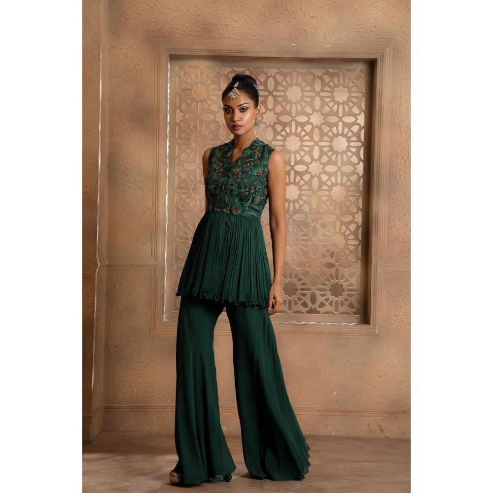 Omana by Ranjana Bothra Green Pankhi Peplum Top with Sharara (Set of 2)