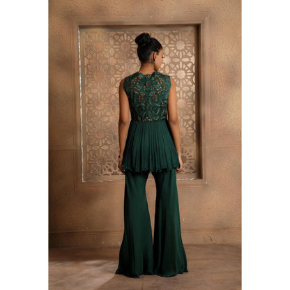 Omana by Ranjana Bothra Green Pankhi Peplum Top with Sharara (Set of 2)