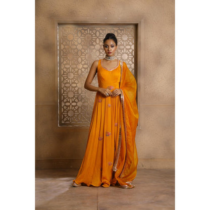 Omana by Ranjana Bothra Mustard Kamal Anarkali with Dupatta (Set of 2)