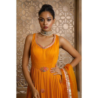 Omana by Ranjana Bothra Mustard Kamal Anarkali with Dupatta (Set of 2)