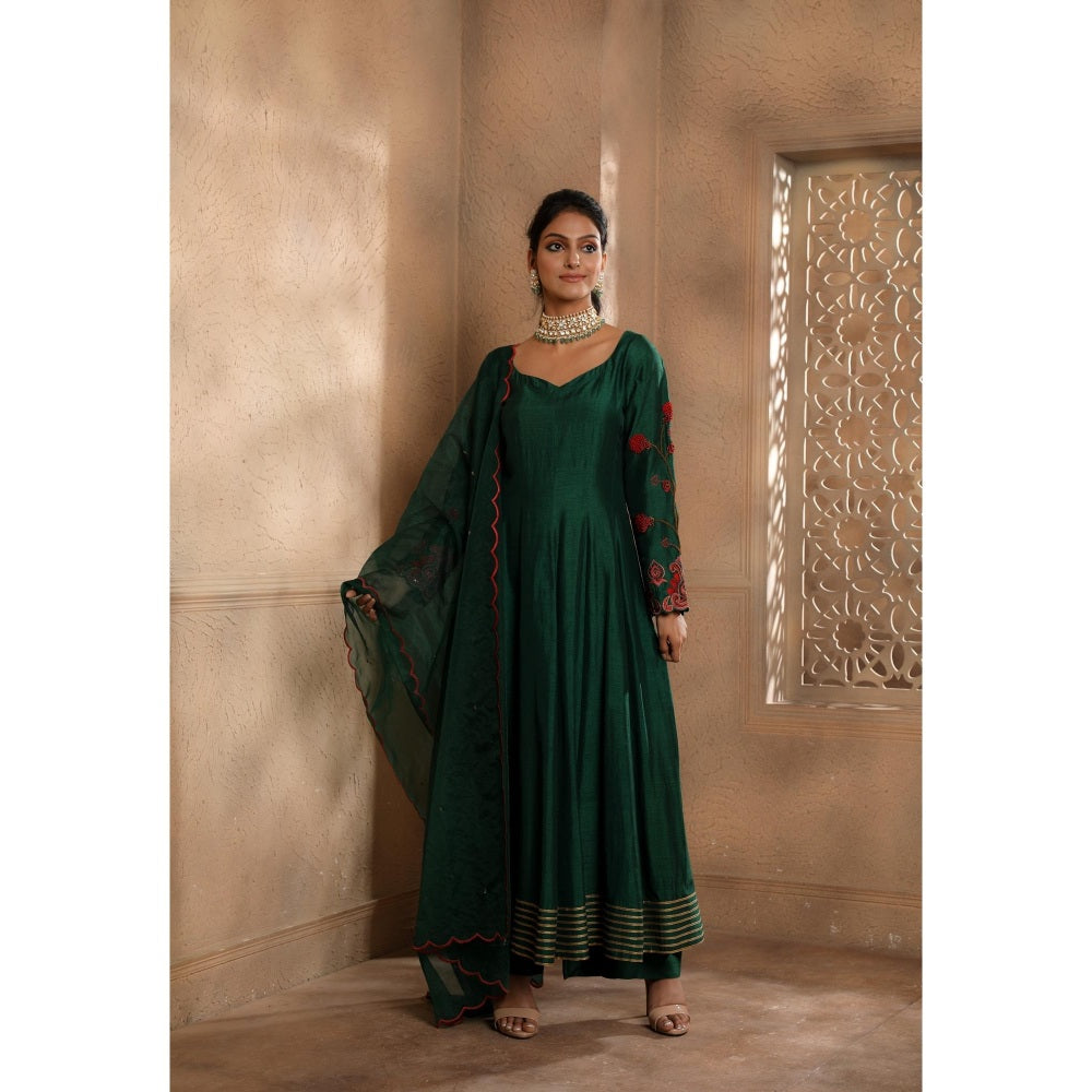 Omana by Ranjana Bothra Green Bagh Kurta with Palazzo and Dupatta (Set of 3)