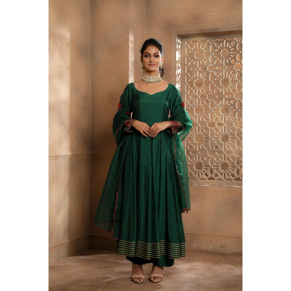 Omana by Ranjana Bothra Green Bagh Kurta with Palazzo and Dupatta (Set of 3)