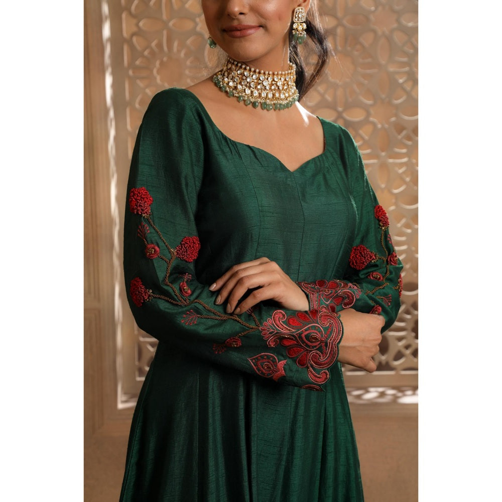 Omana by Ranjana Bothra Green Bagh Kurta with Palazzo and Dupatta (Set of 3)