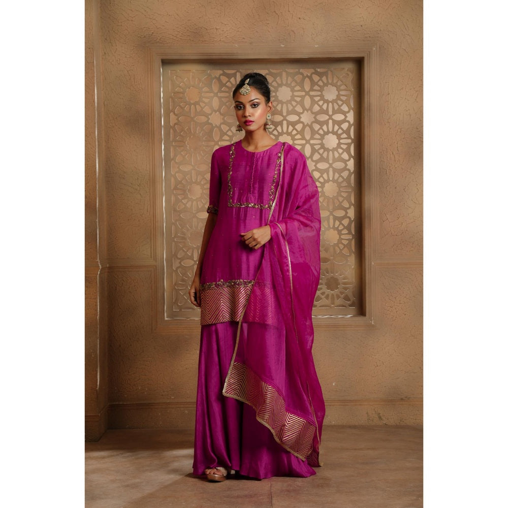 Omana by Ranjana Bothra Magenta Noor Gota Kurta with Sharara and Dupatta (Set of 3)