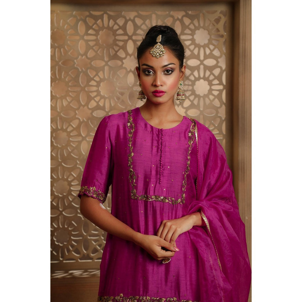 Omana by Ranjana Bothra Magenta Noor Gota Kurta with Sharara and Dupatta (Set of 3)