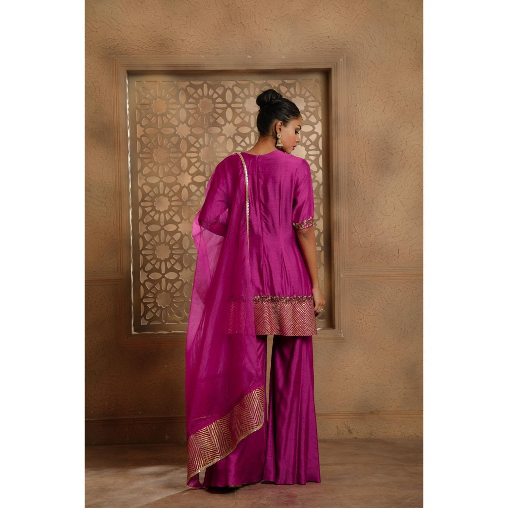 Omana by Ranjana Bothra Magenta Noor Gota Kurta with Sharara and Dupatta (Set of 3)