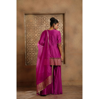 Omana by Ranjana Bothra Magenta Noor Gota Kurta with Sharara and Dupatta (Set of 3)