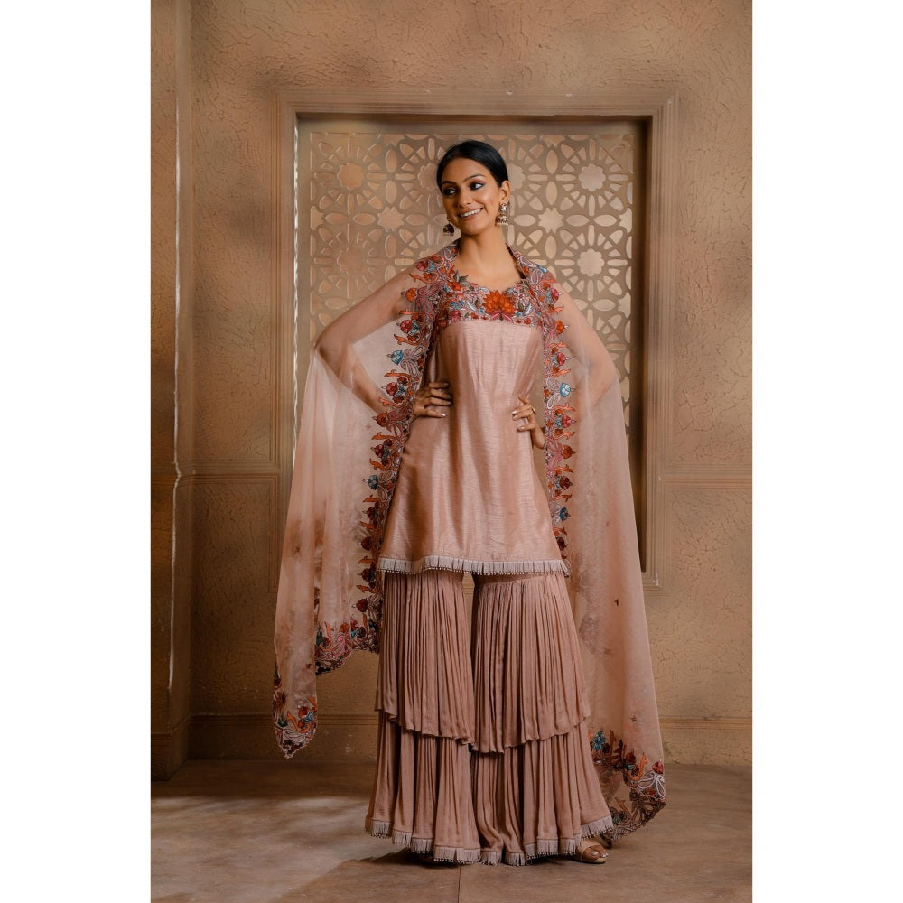 Omana by Ranjana Bothra Mauve Kaashni Sharara with Kurti and Dupatta (Set of 3)