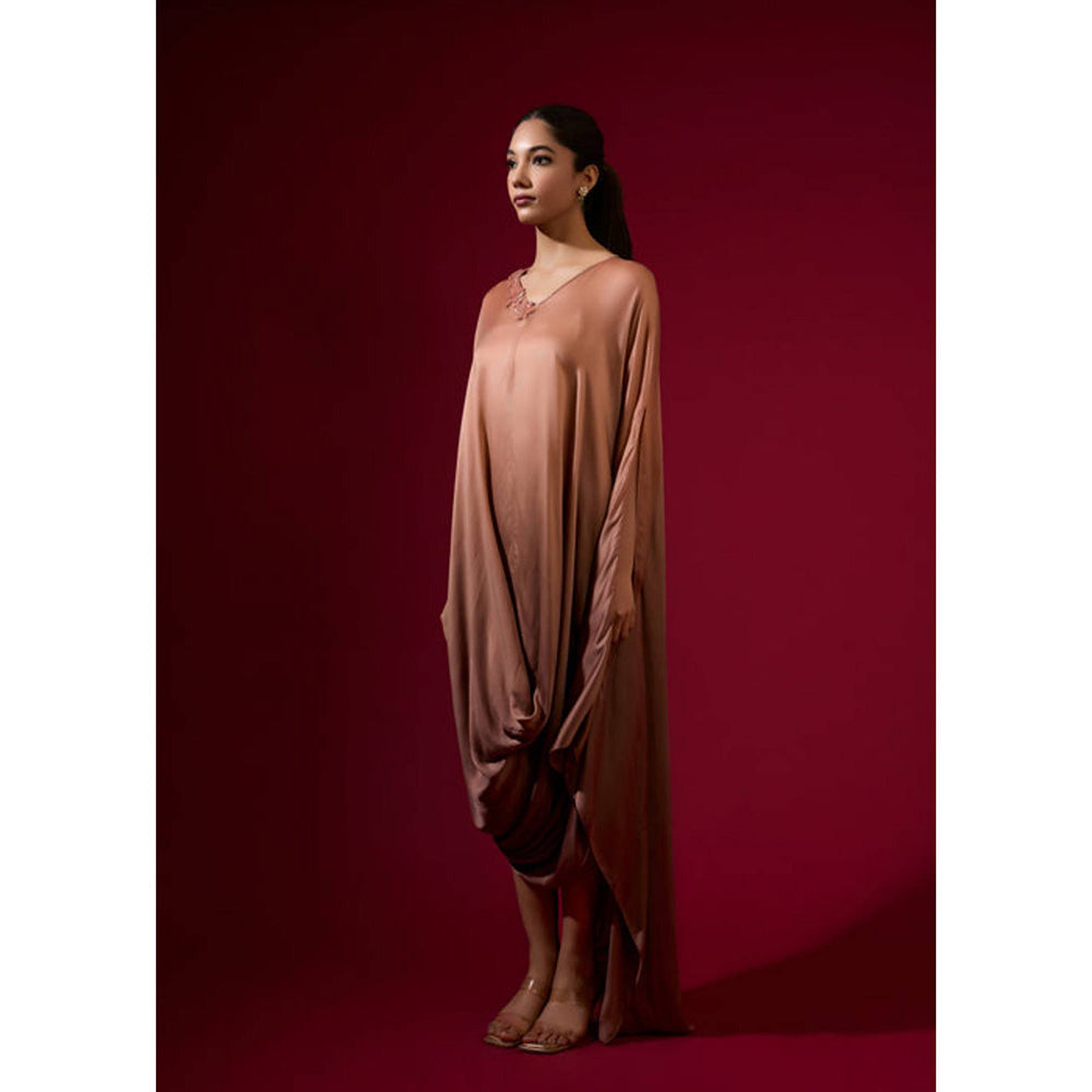 Omana by Ranjana Bothra Ombre Cowl Drape Kaftan - Mocha