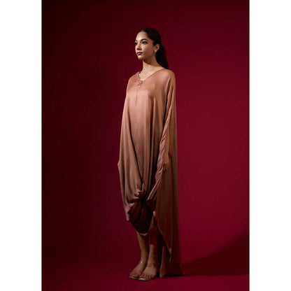 Omana by Ranjana Bothra Ombre Cowl Drape Kaftan - Mocha