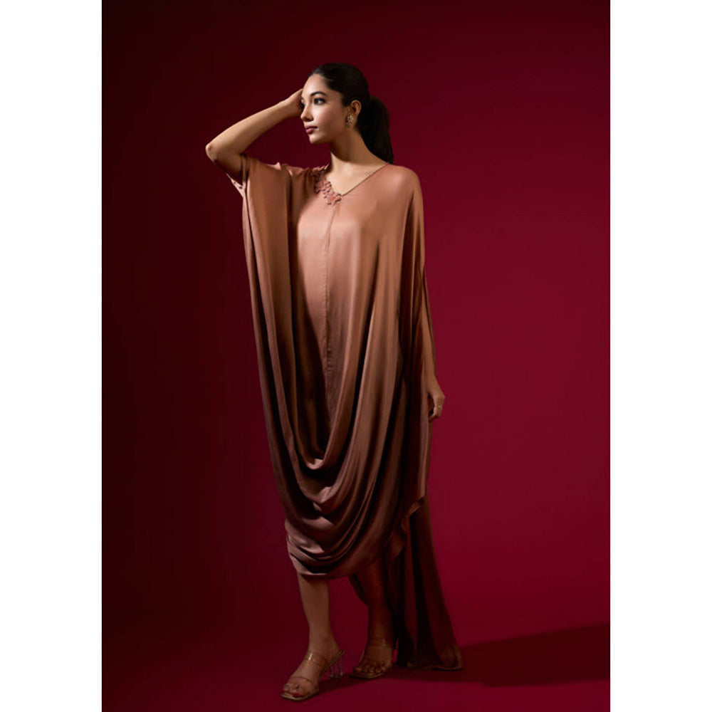 Omana by Ranjana Bothra Ombre Cowl Drape Kaftan - Mocha