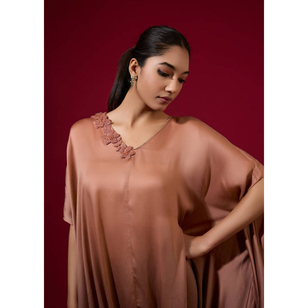 Omana by Ranjana Bothra Ombre Cowl Drape Kaftan - Mocha