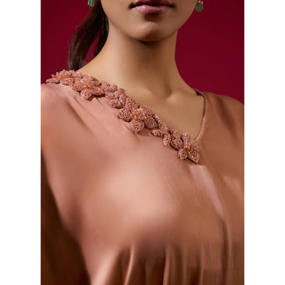 Omana by Ranjana Bothra Ombre Cowl Drape Kaftan - Mocha