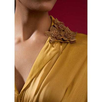 Omana by Ranjana Bothra 3D Rose Collar Kaftan - Gold