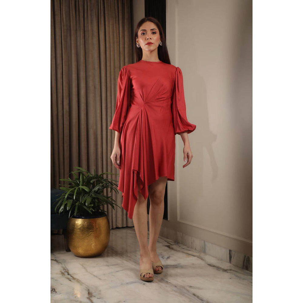 Omana by Ranjana Bothra Crimson Pleated Dress