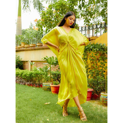 Omana by Ranjana Bothra Lime Knotty Kaftan