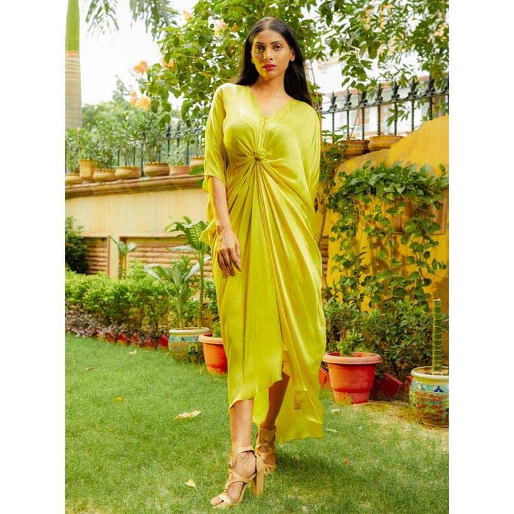 Omana by Ranjana Bothra Lime Knotty Kaftan