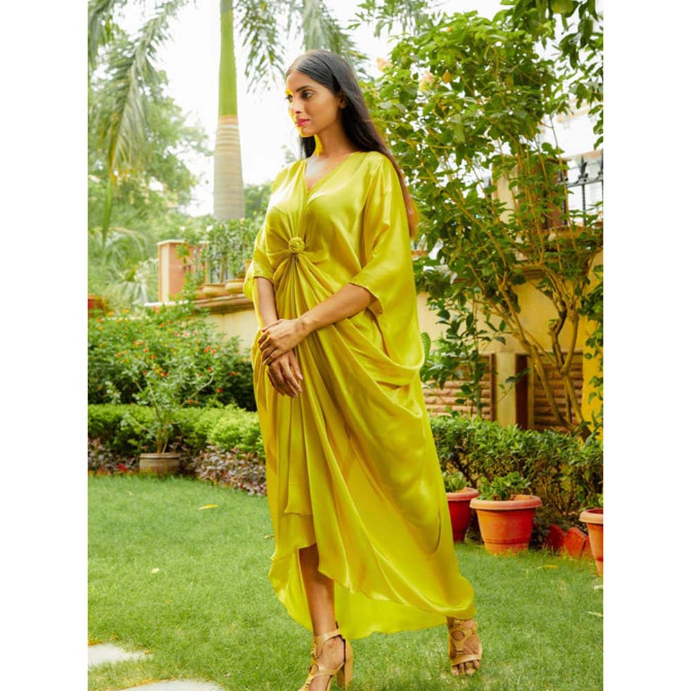 Omana by Ranjana Bothra Lime Knotty Kaftan