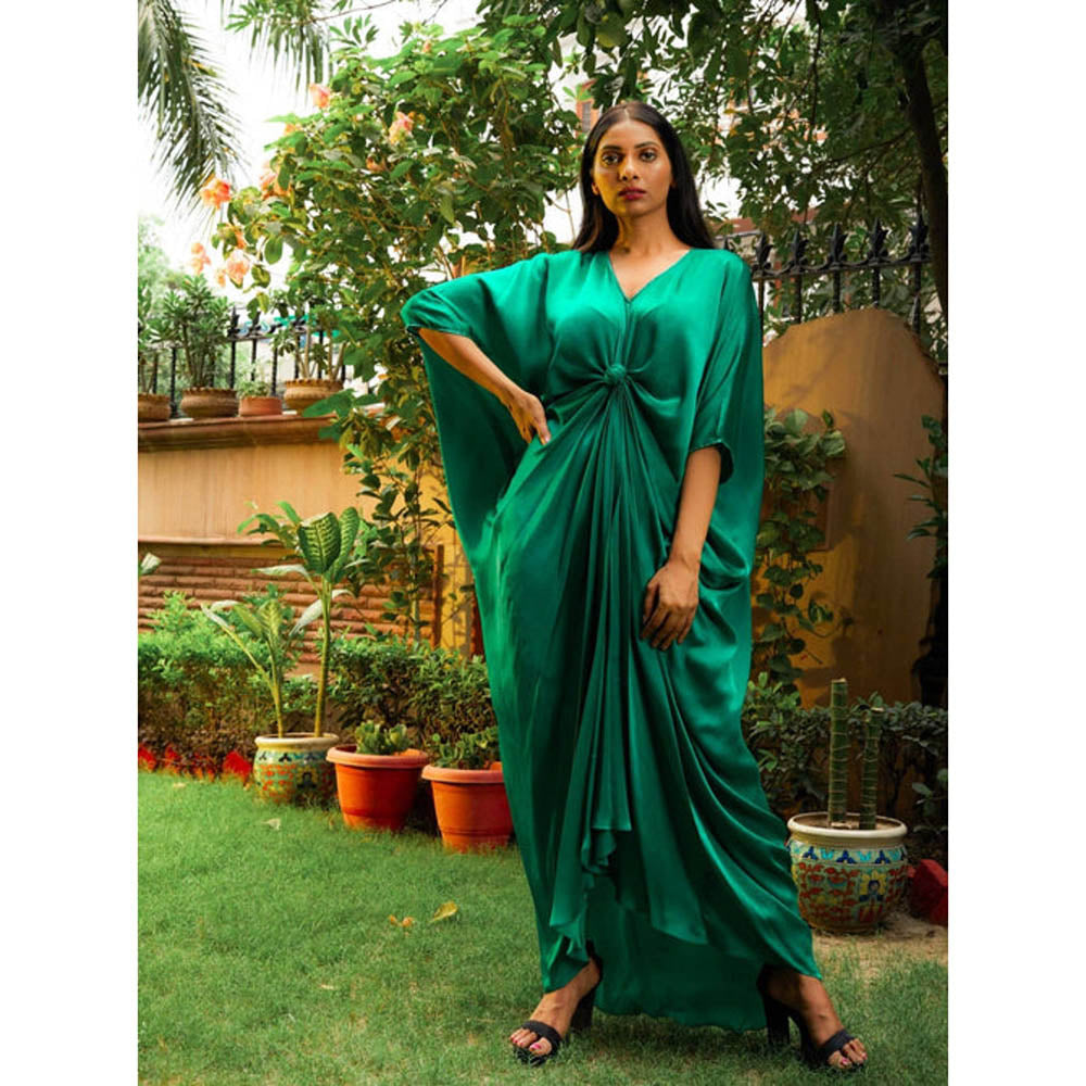 Omana by Ranjana Bothra Poppy Green Knotty Kaftan
