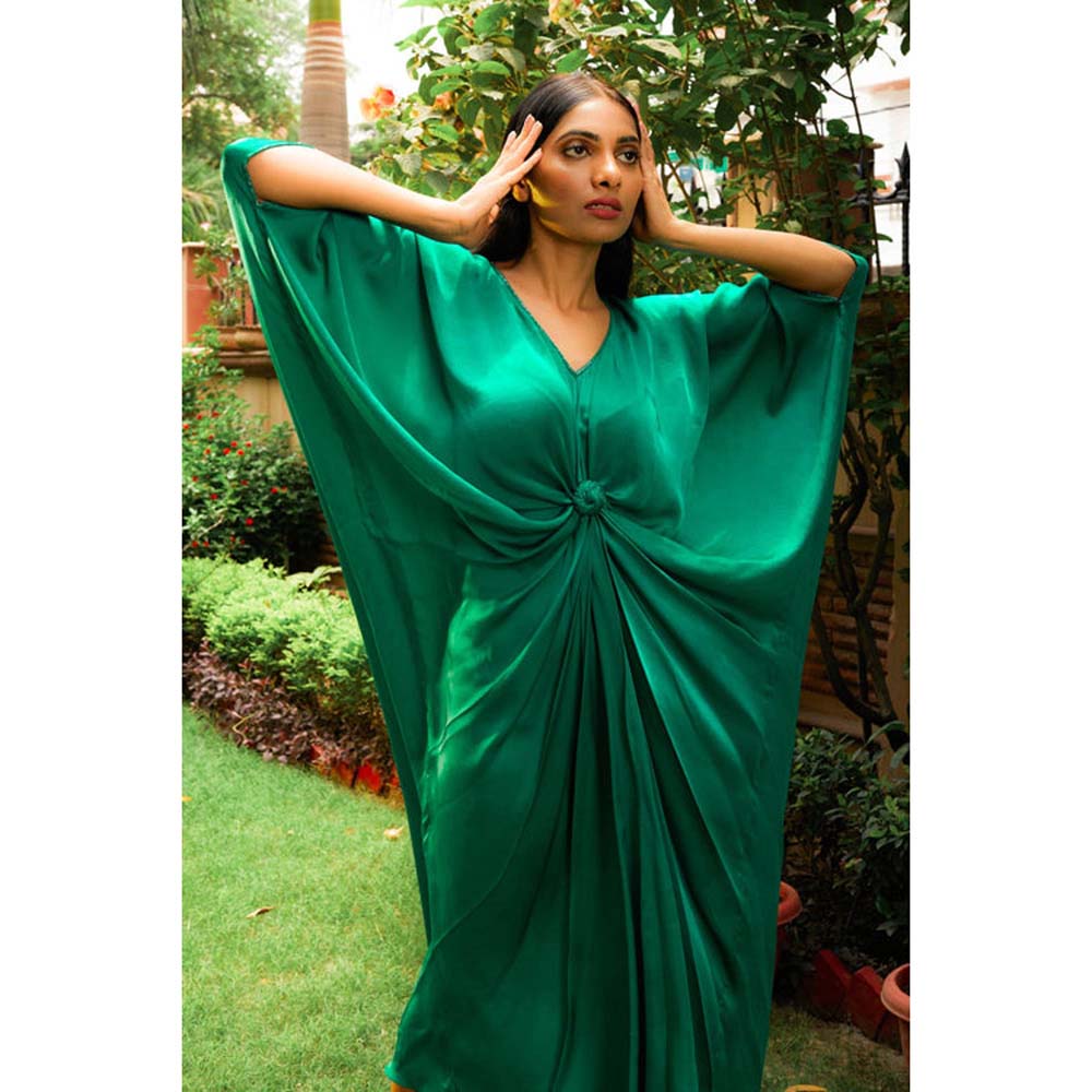 Omana by Ranjana Bothra Poppy Green Knotty Kaftan