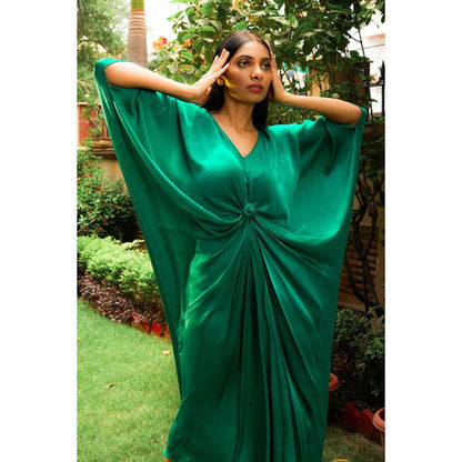 Omana by Ranjana Bothra Poppy Green Knotty Kaftan