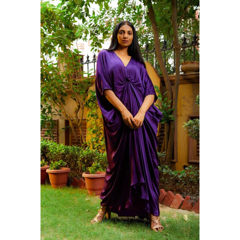 Omana by Ranjana Bothra Purple Knotty Kaftan