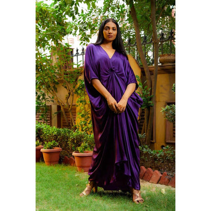 Omana by Ranjana Bothra Purple Knotty Kaftan