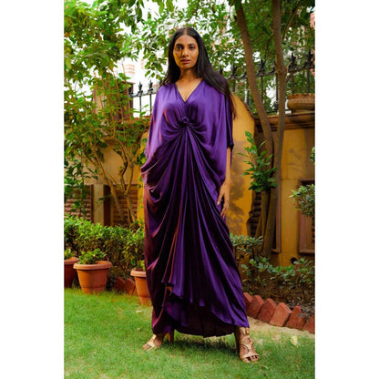 Omana by Ranjana Bothra Purple Knotty Kaftan