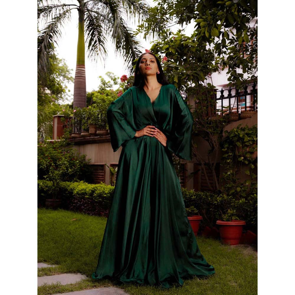 Omana by Ranjana Bothra Emerald Green Cowl Gown