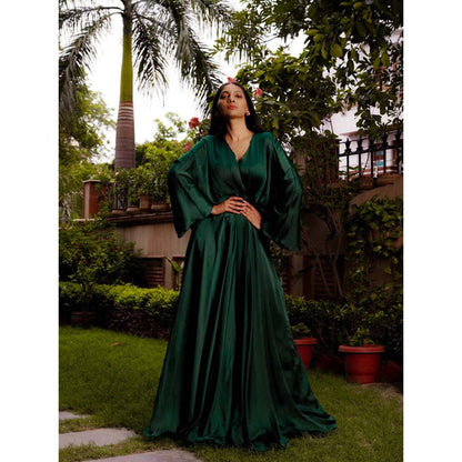 Omana by Ranjana Bothra Emerald Green Cowl Gown