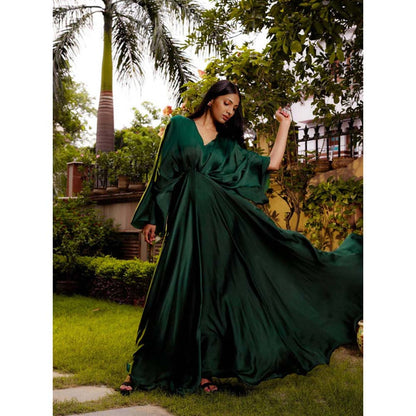 Omana by Ranjana Bothra Emerald Green Cowl Gown