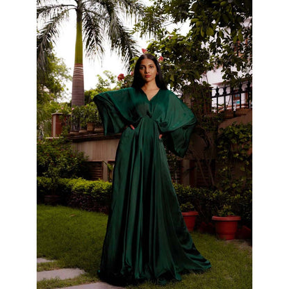 Omana by Ranjana Bothra Emerald Green Cowl Gown