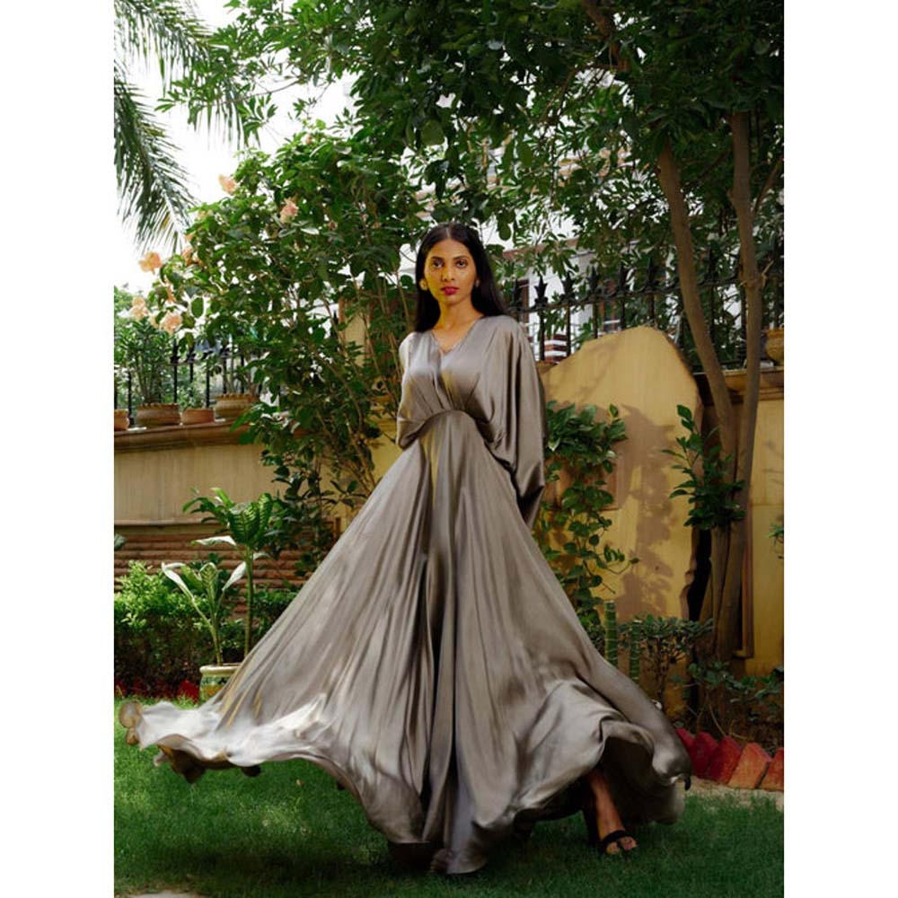 Omana by Ranjana Bothra Gunmetal Grey Cowl Gown