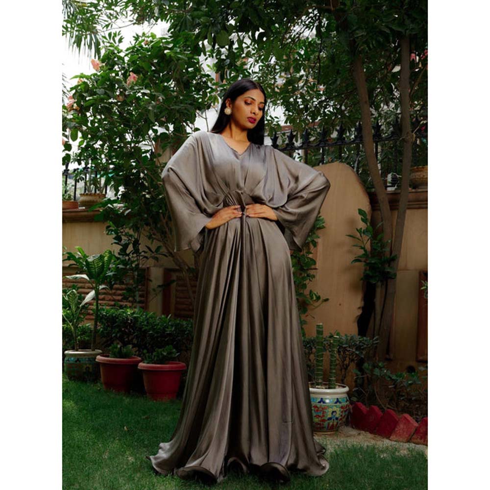 Omana by Ranjana Bothra Gunmetal Grey Cowl Gown