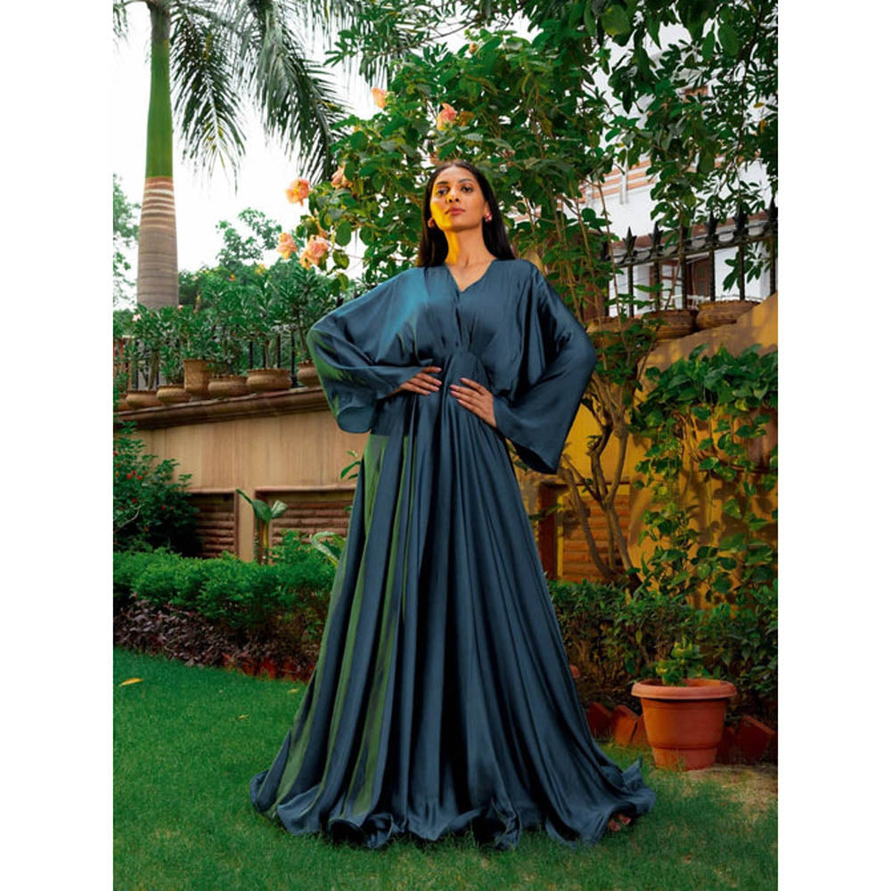 Omana by Ranjana Bothra Teal Blue Cowl Gown