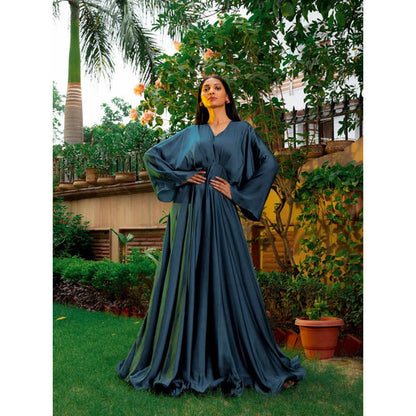 Omana by Ranjana Bothra Teal Blue Cowl Gown