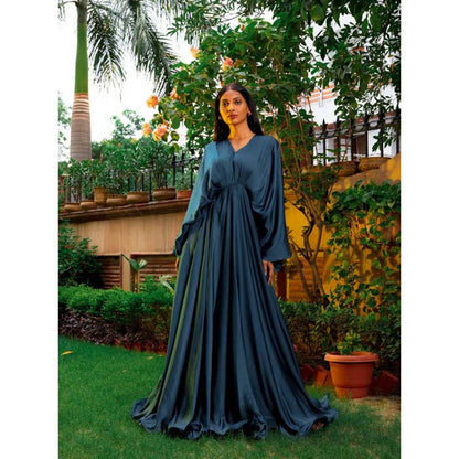 Omana by Ranjana Bothra Teal Blue Cowl Gown