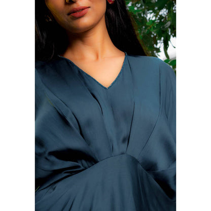 Omana by Ranjana Bothra Teal Blue Cowl Gown