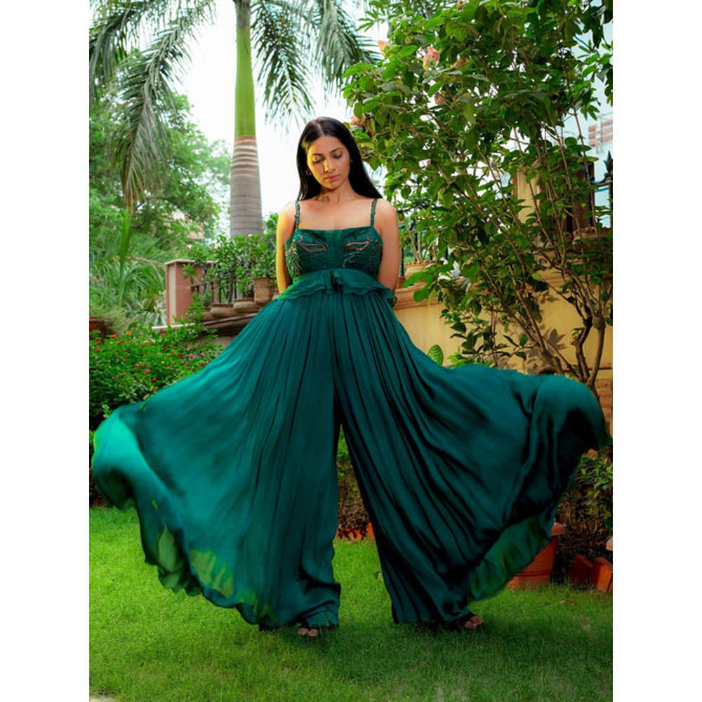 Omana by Ranjana Bothra Teal Emb Jumpsuit