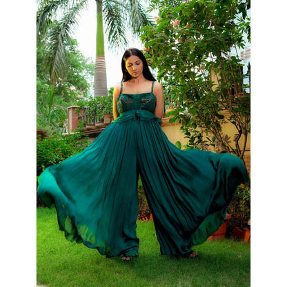 Omana by Ranjana Bothra Teal Emb Jumpsuit