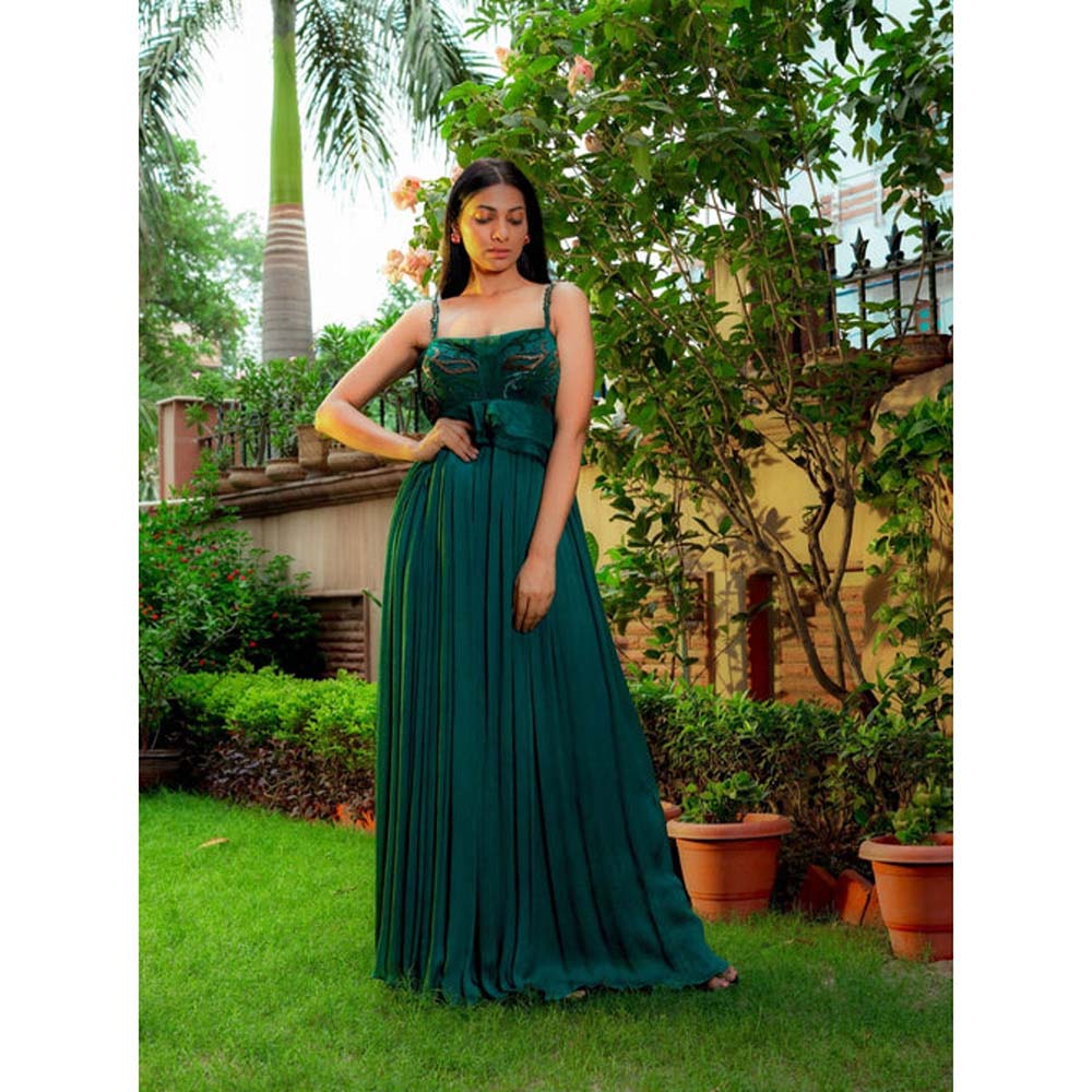 Omana by Ranjana Bothra Teal Emb Jumpsuit