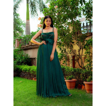 Omana by Ranjana Bothra Teal Emb Jumpsuit