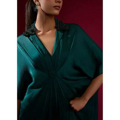 Omana by Ranjana Bothra 3D Rose Collar - Emerald Kaftan Dress