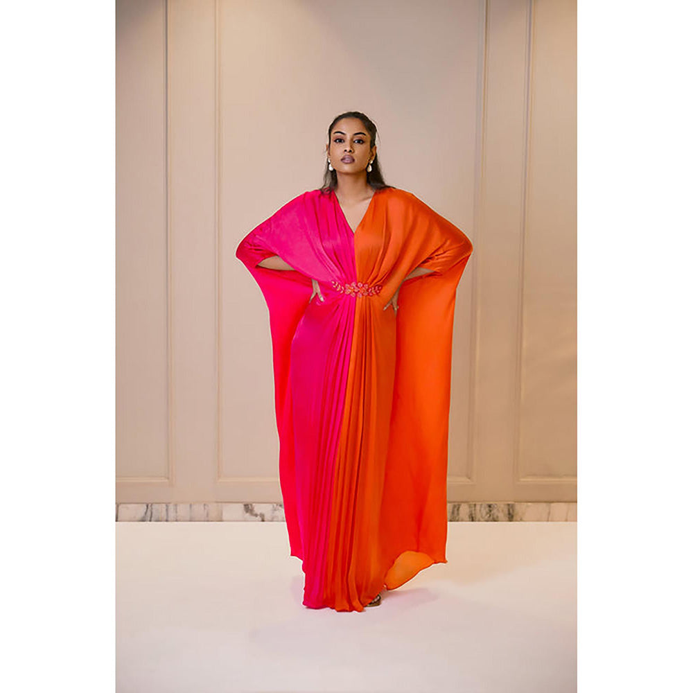 Omana by Ranjana Bothra Color Block - Pink and Orange Kaftan Dress