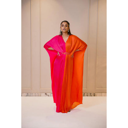 Omana by Ranjana Bothra Color Block - Pink and Orange Kaftan Dress