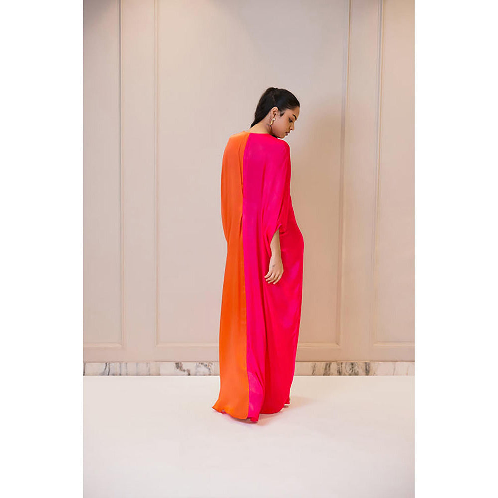 Omana by Ranjana Bothra Color Block - Pink and Orange Kaftan Dress