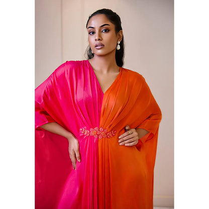 Omana by Ranjana Bothra Color Block - Pink and Orange Kaftan Dress