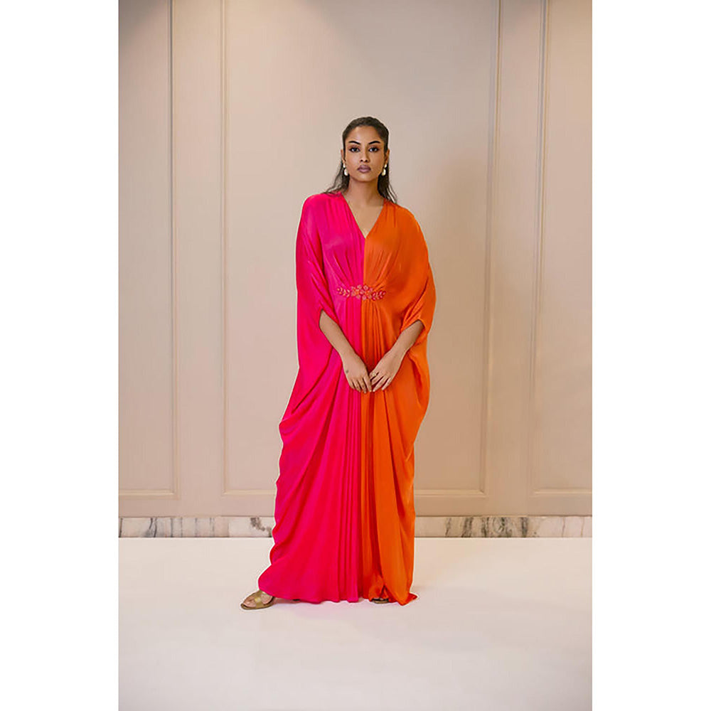 Omana by Ranjana Bothra Color Block - Pink and Orange Kaftan Dress