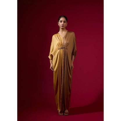 Omana by Ranjana Bothra Color Block - Gold and Camel Kaftan Dress